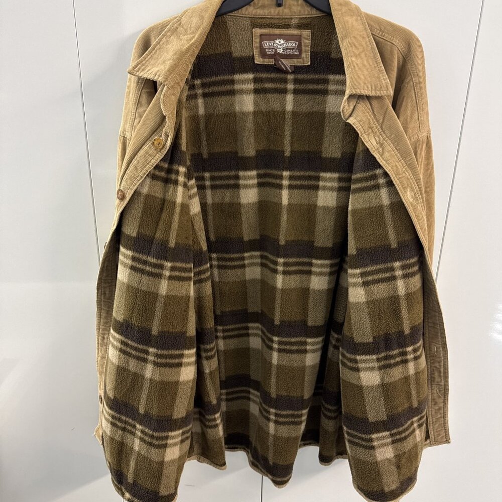 Levis Corduroy Coat Mens XXL Tan Brown Plaid Fleece‎ Flannel Lined Barn Shacket - Picture 8 of 11